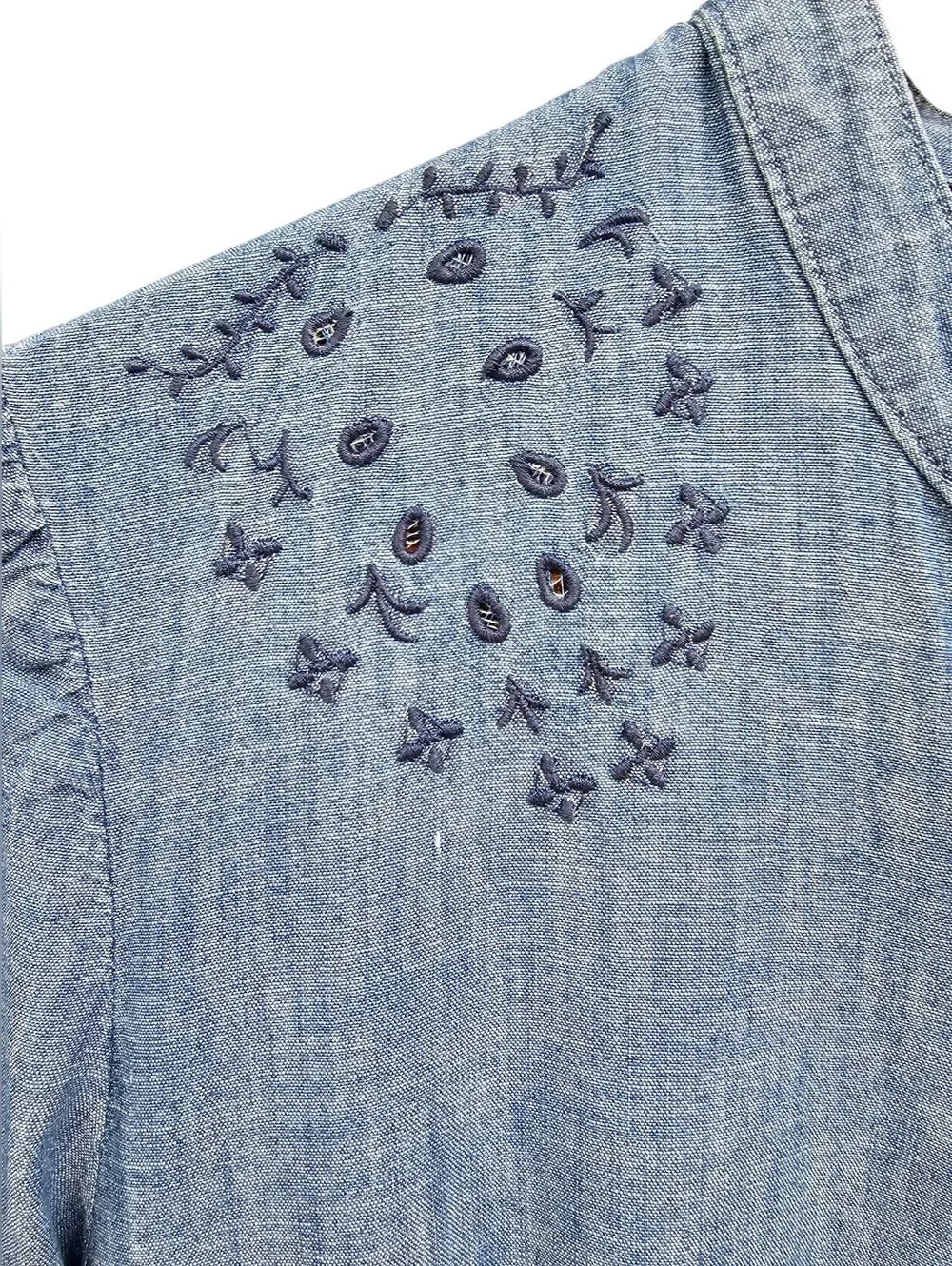 Lucky Brand Blue Chambray Eyelet Button-Front Midi Dress - Picture 3 of 11